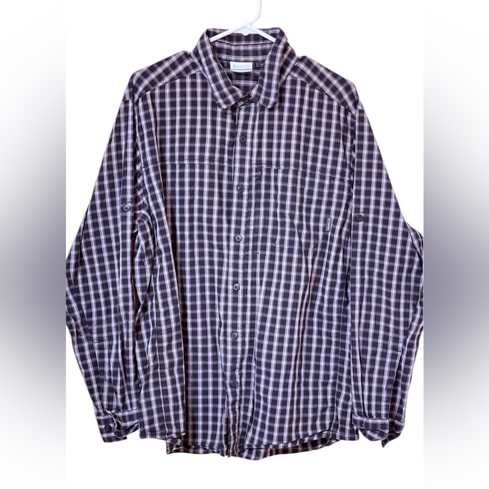 Columbia Omni-Wick Mens Shirt Gray Plaid Button Down L Outdoor